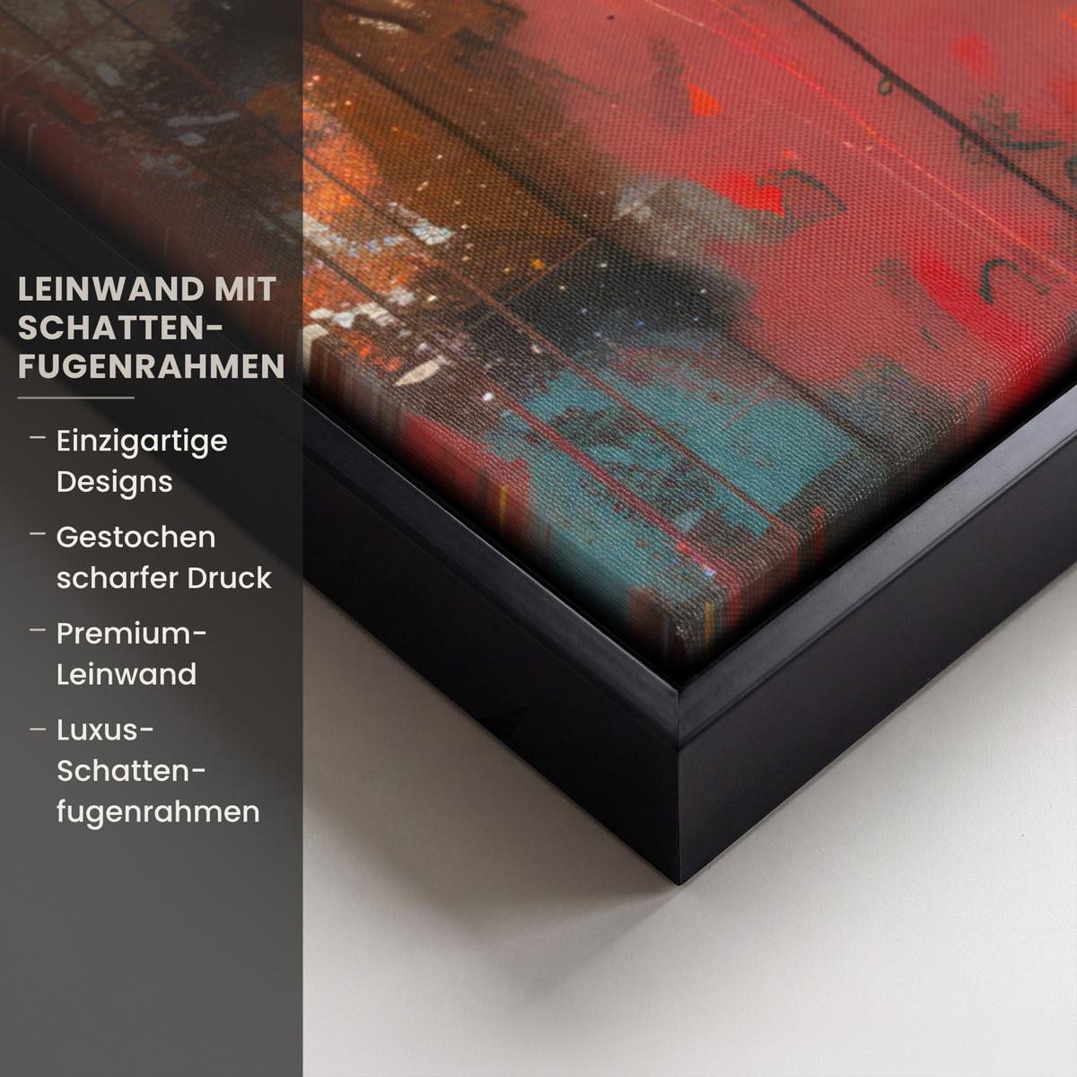 LEINWAND Bilder mit Rahmen - Straßenkunst - Liebe - Graffiti - Kunst - Banksy - 100x70 - Orange, Textil (100/70cm) - MuchoWow