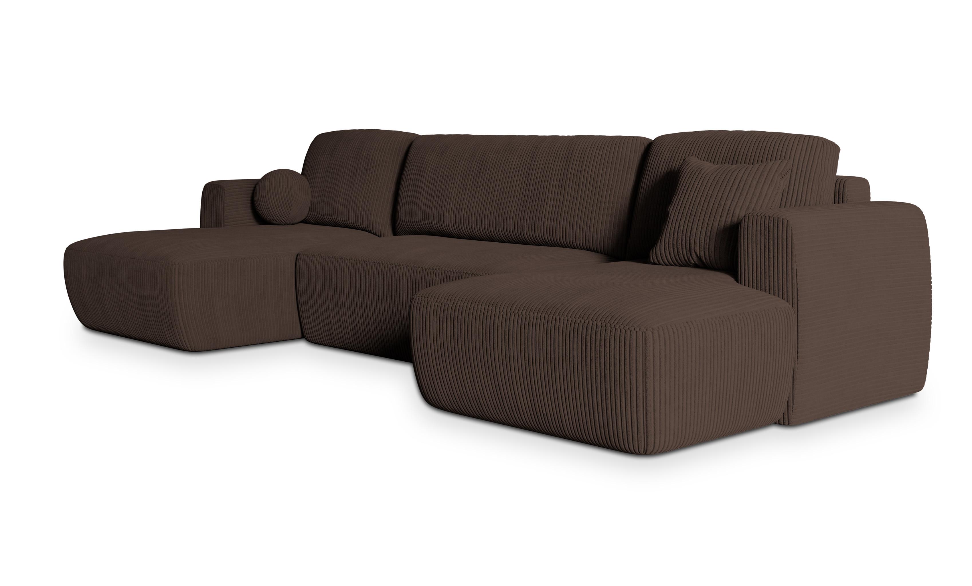 WOHNLANDSCHAFT SENTUM P Braun Kordstoff mit Schlaffunktion - Schwarz/Braun, Holz/Kunststoff (330/90/148cm) - MASSENO