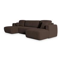 WOHNLANDSCHAFT SENTUM P Braun Kordstoff mit Schlaffunktion - Schwarz/Braun, Holz/Kunststoff (330/90/148cm) - MASSENO