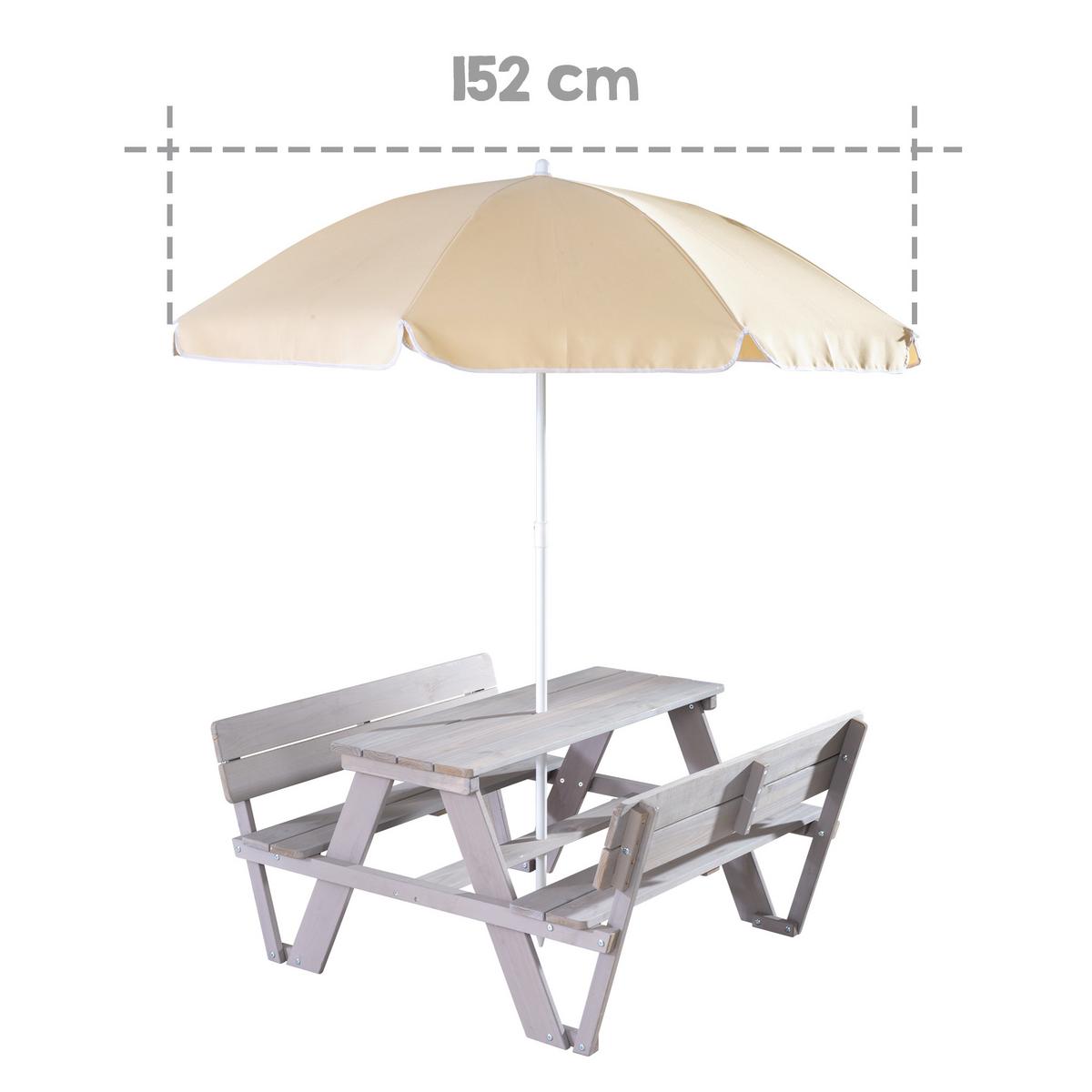 KINDERSITZGRUPPE PICKNICK for 4' Outdoor + mit Lehne mit Schirm Set - Hellgrau, Holz - Roba