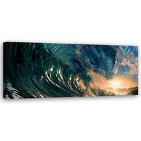 WANDBILD meereswelle und sonnenuntergang - Blau, Textil (90/30cm) - Feeby