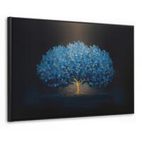 LEINWAND Bilder mit Rahmen - Baum - Blau - Blätter - Pinselstriche - 90x60 - Blau, Textil (90/60cm) - MuchoWow