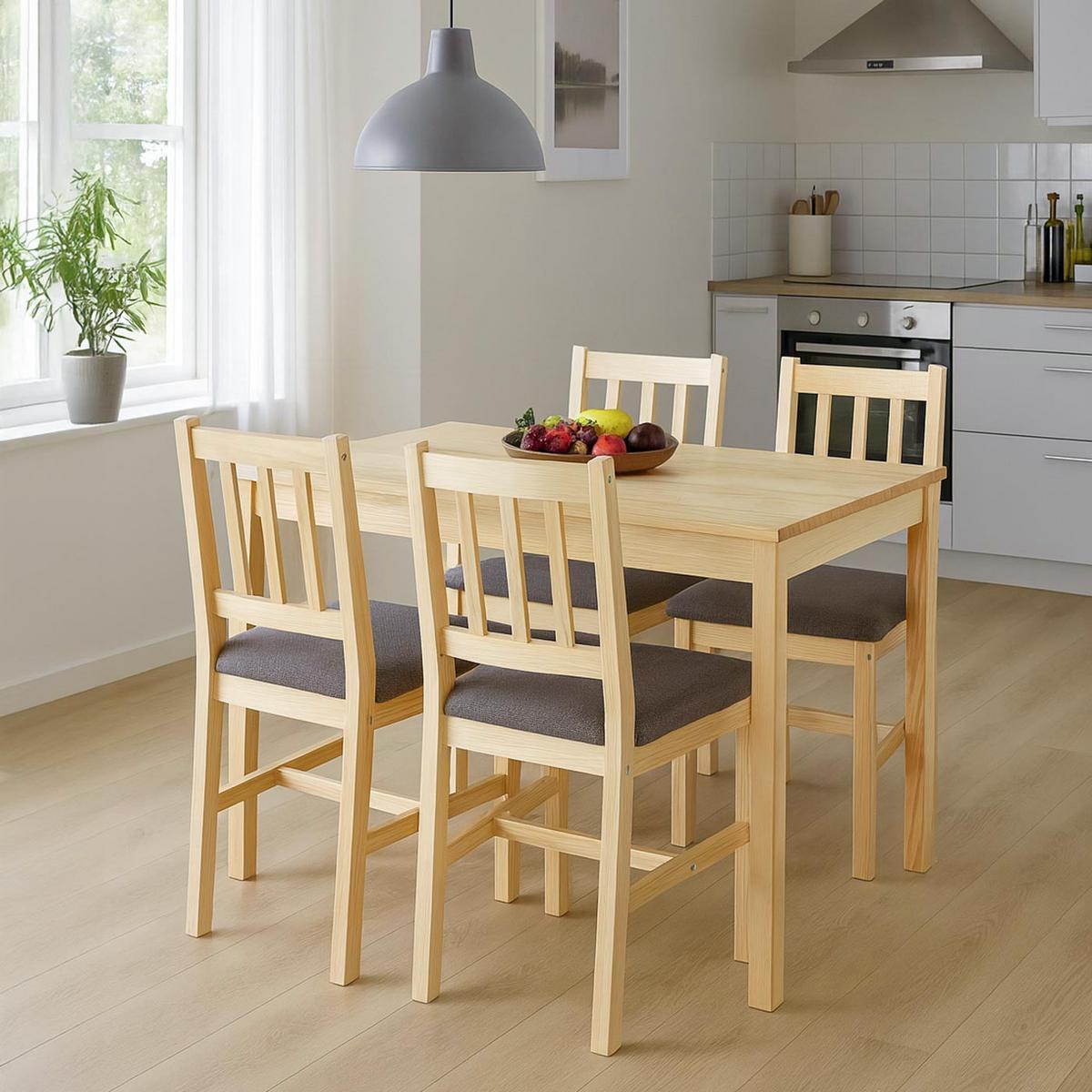 ESSZIMMER-SET Kiefer Dekor - Hellgrau/Kieferfarben, Holz - MCW