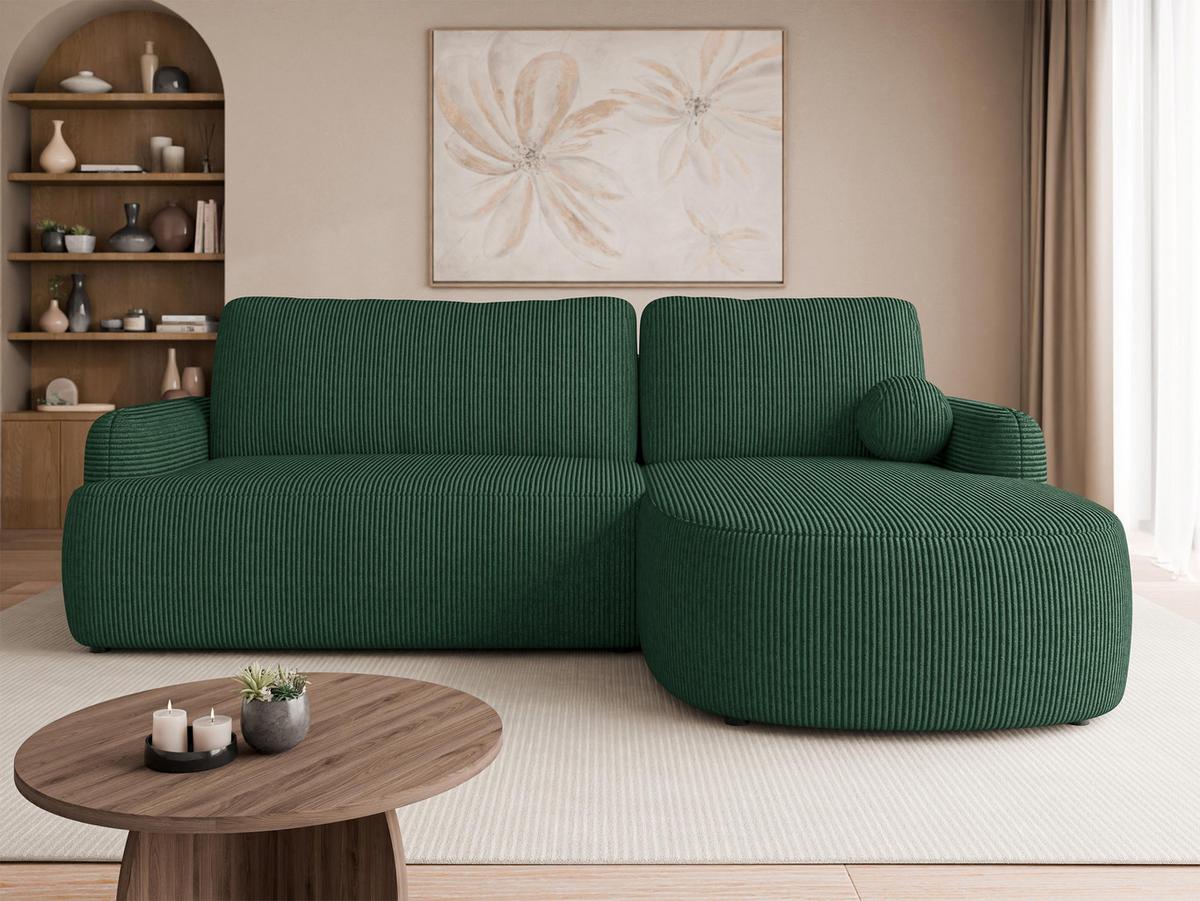 ECKSOFA Loridu Cord, Seite: Rechts - Dunkelgrün/Schwarz, Holz/Kunststoff (174/250cm) - MIRJAN24