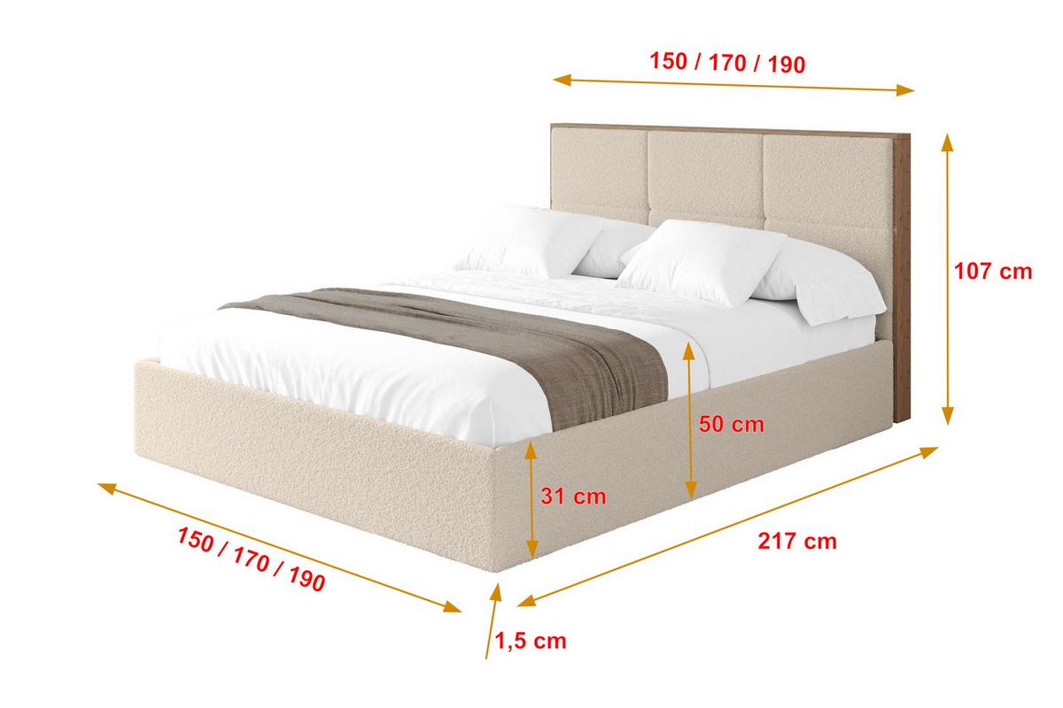 POLSTERBETT mit Bettkasten und Lattenrost, Boxbett ohne Matratze - LILA 160x200 Dunkelbeige - Cappuccino, Holzwerkstoff/Textil (160/200cm) - ALTDECOR