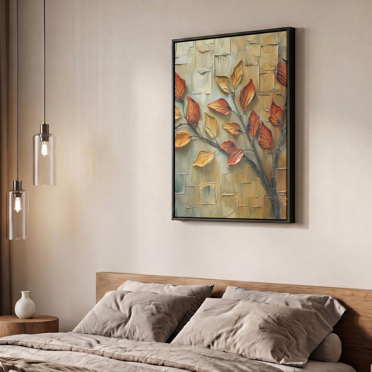 LEINWAND Bilder mit Rahmen - Baum - Abstrakt - Natur - Kunst - 50x70 - Goldfarben, Textil (50/70cm) - MuchoWow