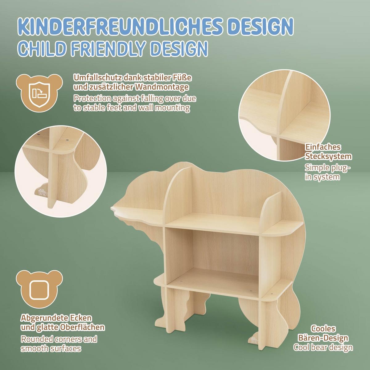 BÜCHERREGAL Bärenform - Naturfarben, Holz (110/83/32cm) - Joyz