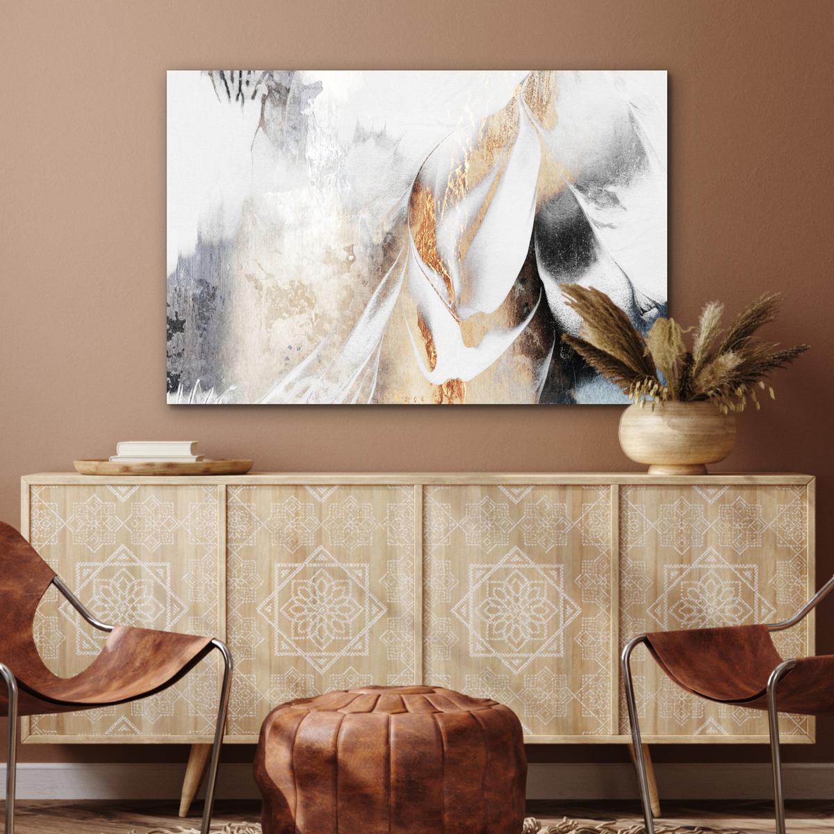 METALLBILD Luxus - Abstrakt - Gold - Weiß Deko Groß 120x80 cm - Goldfarben, Metall (120/80cm) - MuchoWow