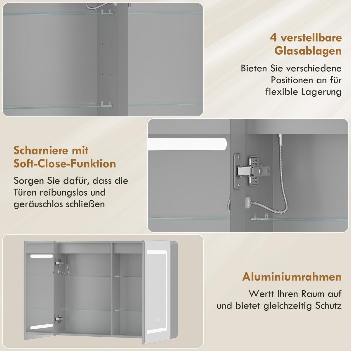 SPIEGELGLAS mit Sicherheitsglas aus Aluminium Silber - Silberfarben, Glas (13.5/60/80cm) - HOMCOM