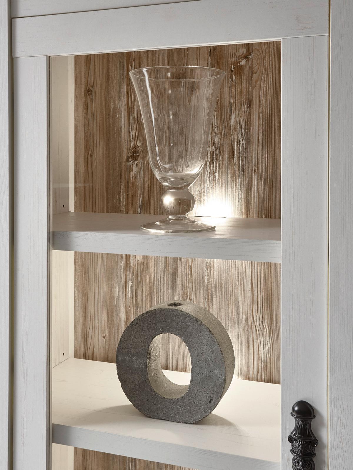 REGALSCHRANK Pinie weiß, Oslo Pinie Landhaus, Vitrine, 71 x 201 cm - Weiß/Pinienfarben, Holzwerkstoff/Metall (71/201/37cm) - Furn.Design