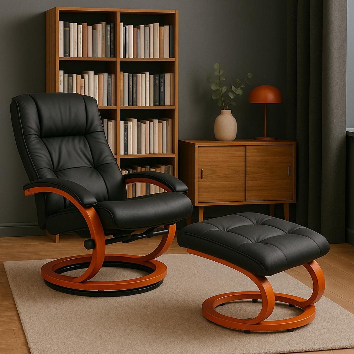 RELAXSESSEL MIT HOCKER Schwarz - Schwarz, Textil (66/104/89cm) - MCW