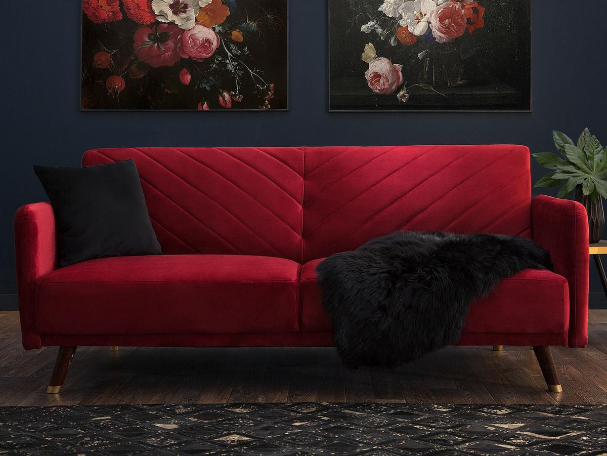 3-SITZER-SCHLAFSOFA Samtstoff Rot Senja - Dunkelrot, Textil (200/87/95cm) - Beliani