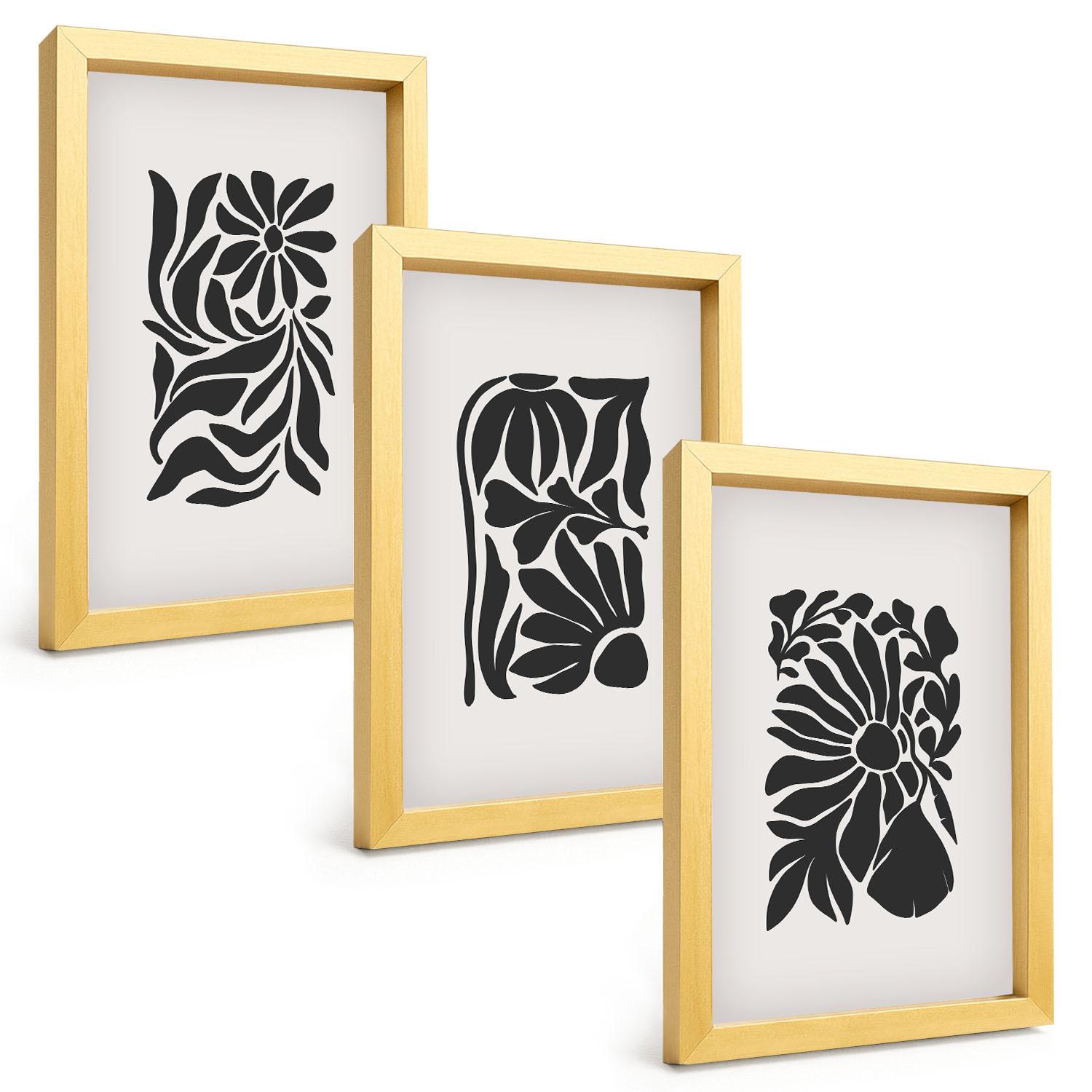 BILDER SET 3er Set - 20x30 cm Goldrahmen - Abstrakte Pflanzenmuster - Goldfarben, Kunststoff (20/30cm) - TULUP