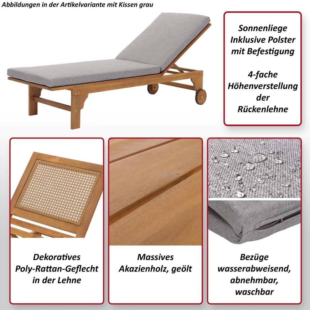 SONNENLIEGE Beige - Beige, Holz (66/110/200cm) - MCW