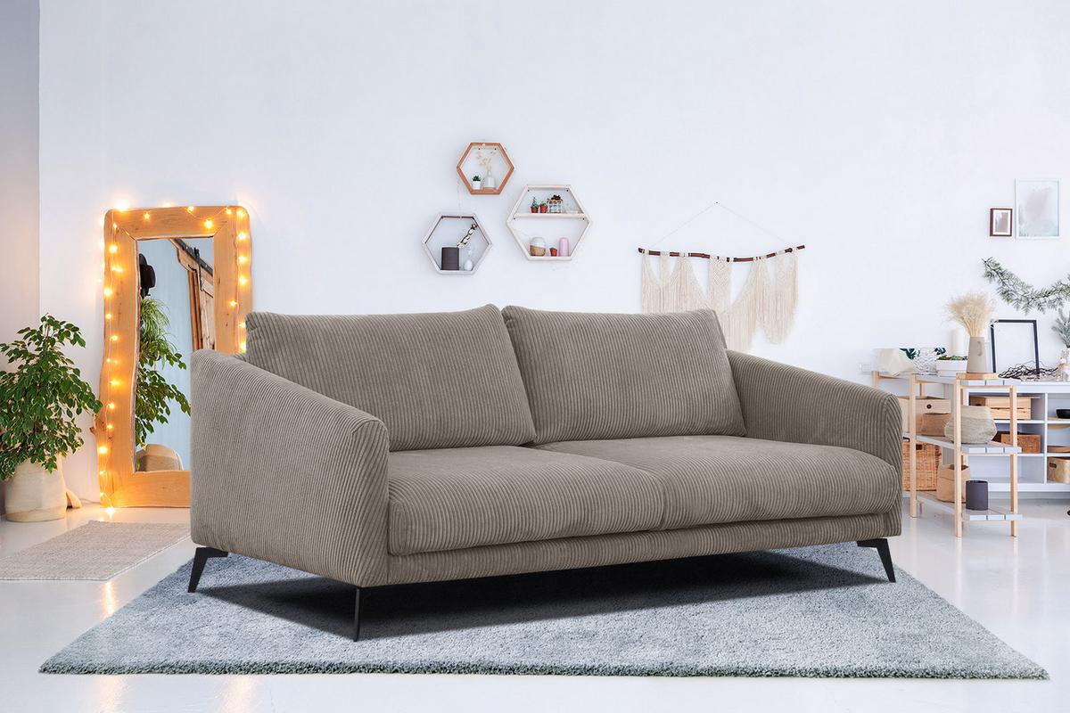 SOFA VILT 3-Sitzer, taupe - Taupe/Schwarz, Holzwerkstoff/Textil (202/89/94cm) - Wozimo