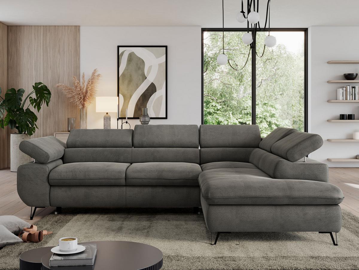 ECKSOFA PEDRO L Dunkelgrau Velvet - Rechts Seite - Dunkelgrau/Schwarz, Textil/Metall (273/208cm) - MKS