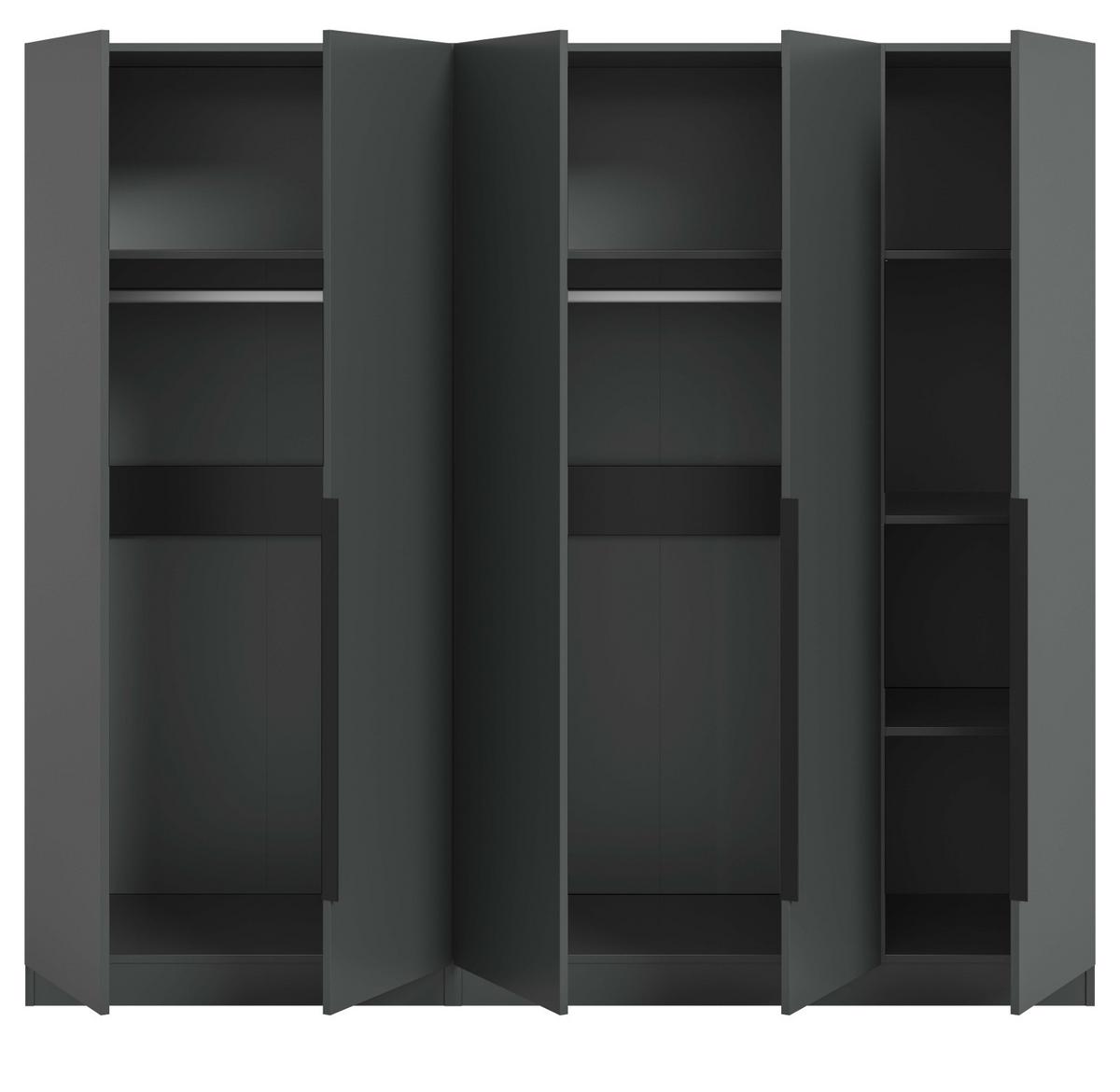 KLEIDERSCHRANK grau 5-türig 200 x 181 cm, Drehtürenschrank mit zusätzlichen Einlegeböden - Schwarz/Grau, Holzwerkstoff/Kunststoff (200/181/52cm) - Inn.Furn