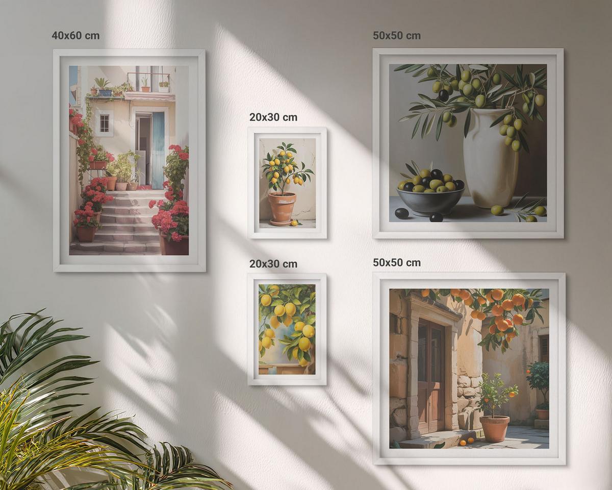BILDER SET 5er Set - 50x50 cm & 20x30 cm & 40x60 cm Weißer Rahmen - Italienische Zitrus-Modeplakate - Weiß, Kunststoff (40/60cm) - TULUP