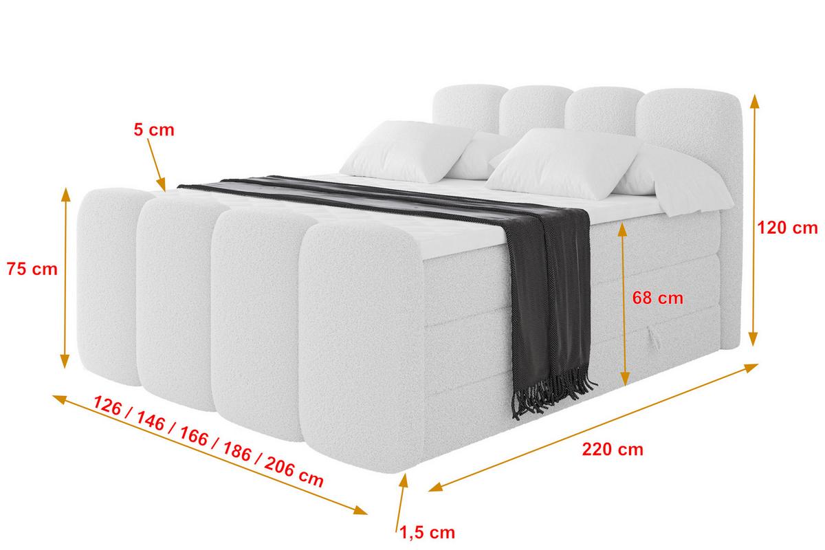 BOXBETT mit Matratze H3|H4 und Lattenrost - NINA-Z KING - 200x200 cm Quelle - Weiß - Weiß, Holzwerkstoff (200/200cm) - ALTDECOR
