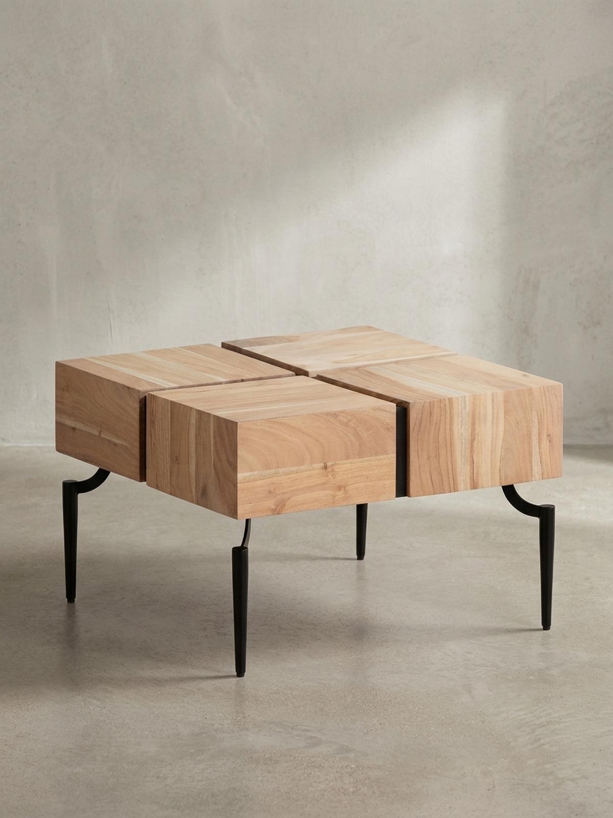 COUCHTISCH Massivholz Quadratisch Metallgestell Würfel-Form Modern, Akazie 60x60x40 cm - Schwarz/Akaziefarben, Holz/Metall (60/60/40cm) - KADIMA DESIGN