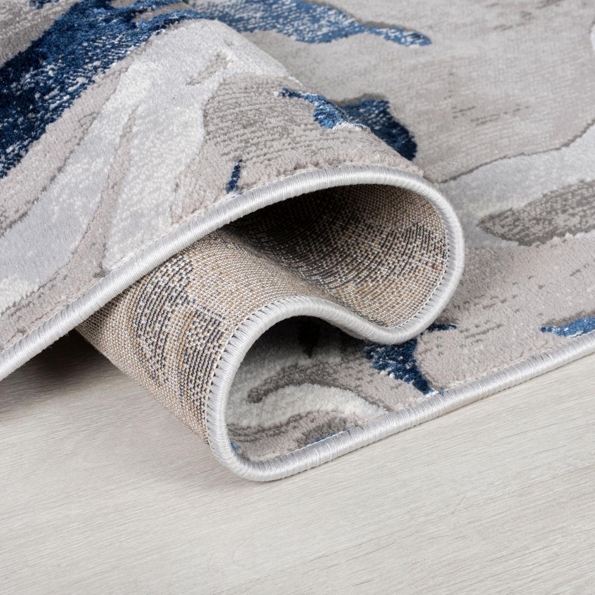 TEPPICH OUSE, abstrakt, Blau-Grau, 80 x 300 cm - Blau, Textil (300/80cm) - KADIMA DESIGN