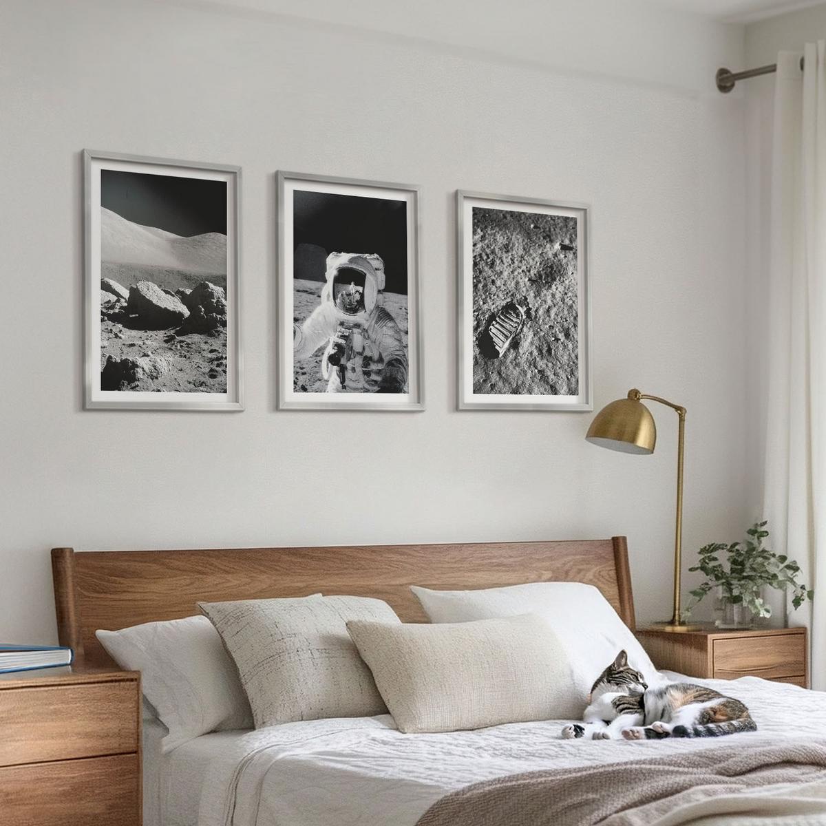 BILDER SET 3er Set - 40x60 cm Silberner Rahmen - NASA-Fotos vom Mond Astronaut - Silberfarben, Kunststoff (40/60cm) - TULUP