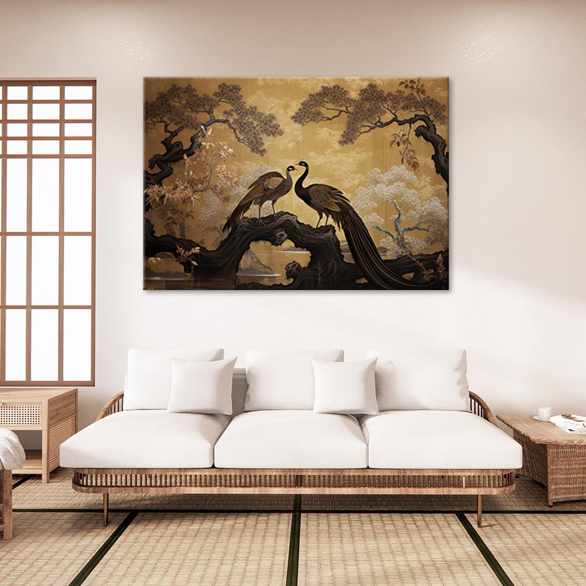 WANDBILD pfau bonsai baum - Beige, Textil (60/40cm) - Feeby