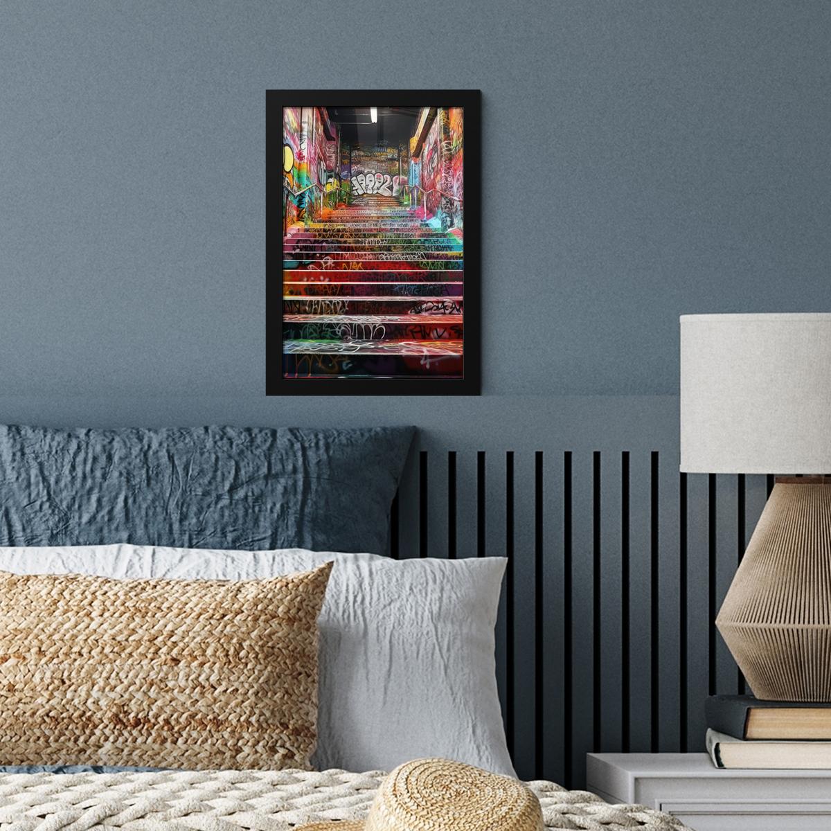 POSTER MIT RAHMEN Treppe - Graffiti - Farben - Kunst Poster 20x30 cm - Multicolor, Papier (20/30cm) - MuchoWow
