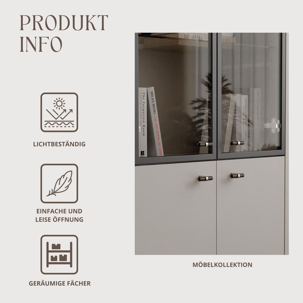 GLASVITRINE geriffelt aus MDF, Kaschmir - Kaschmir, Holzwerkstoff (112/155/40cm) - Idohome