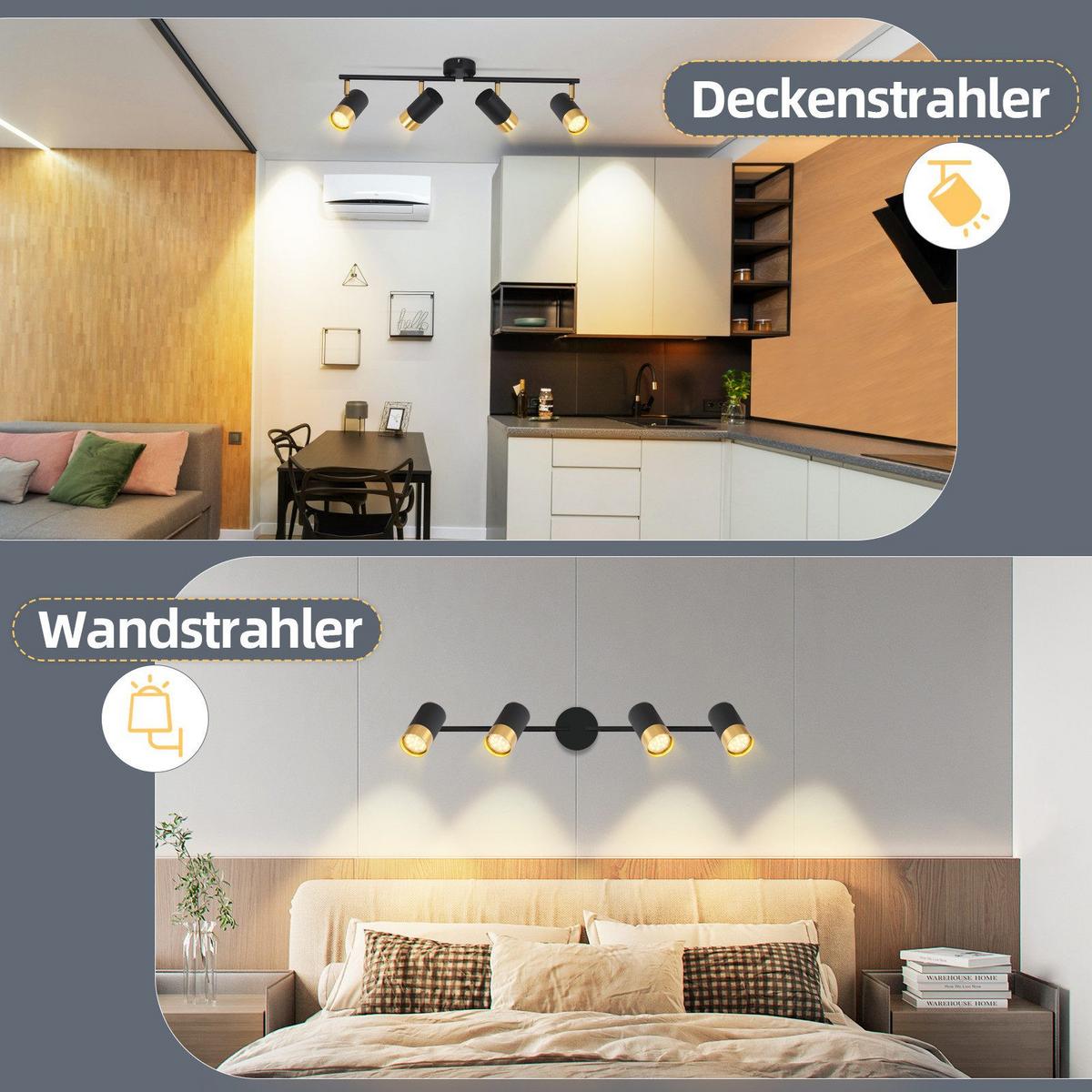 DECKENSTRAHLER Schwerin 4-flammig 67/8/17 cm - Schwarz, Metall (67/8/17cm) - Nettlife