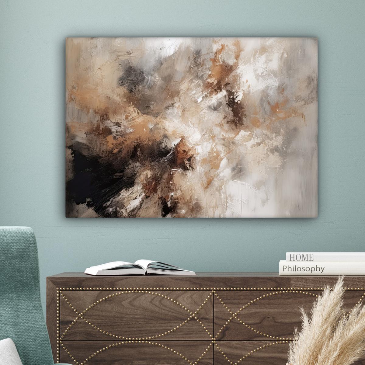 LEINWANDBILD Farbe - Abstrakt - Beige - Kunst Wandbilder 80x60 cm - Greige, Textil (80/60cm) - MuchoWow