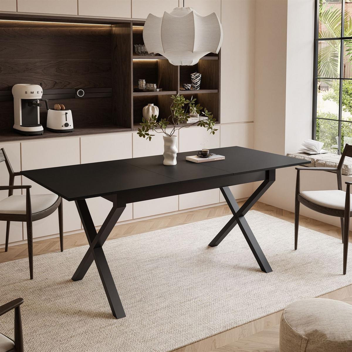 ESSTISCH ARTON II ausziehbarer Tisch 140-195 cm für 6-8 Personen - Schwarz, Holzwerkstoff/Metall (140/80/77cm) - Lookway