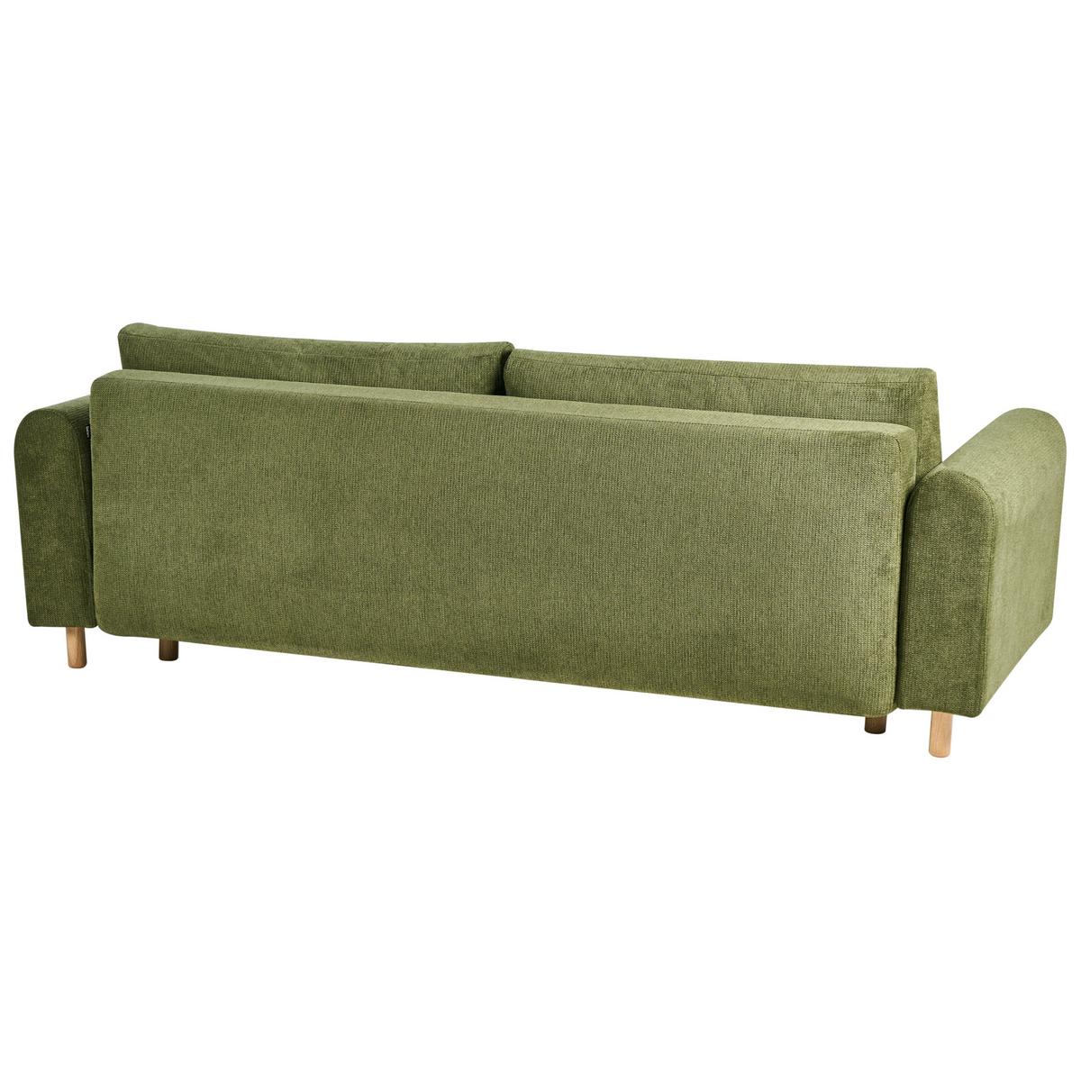 SCHLAFSOFA 3-Sitzer Stoff Grün mit Stauraum Kvam - Hellbraun, Textil (242/85/99cm) - Beliani