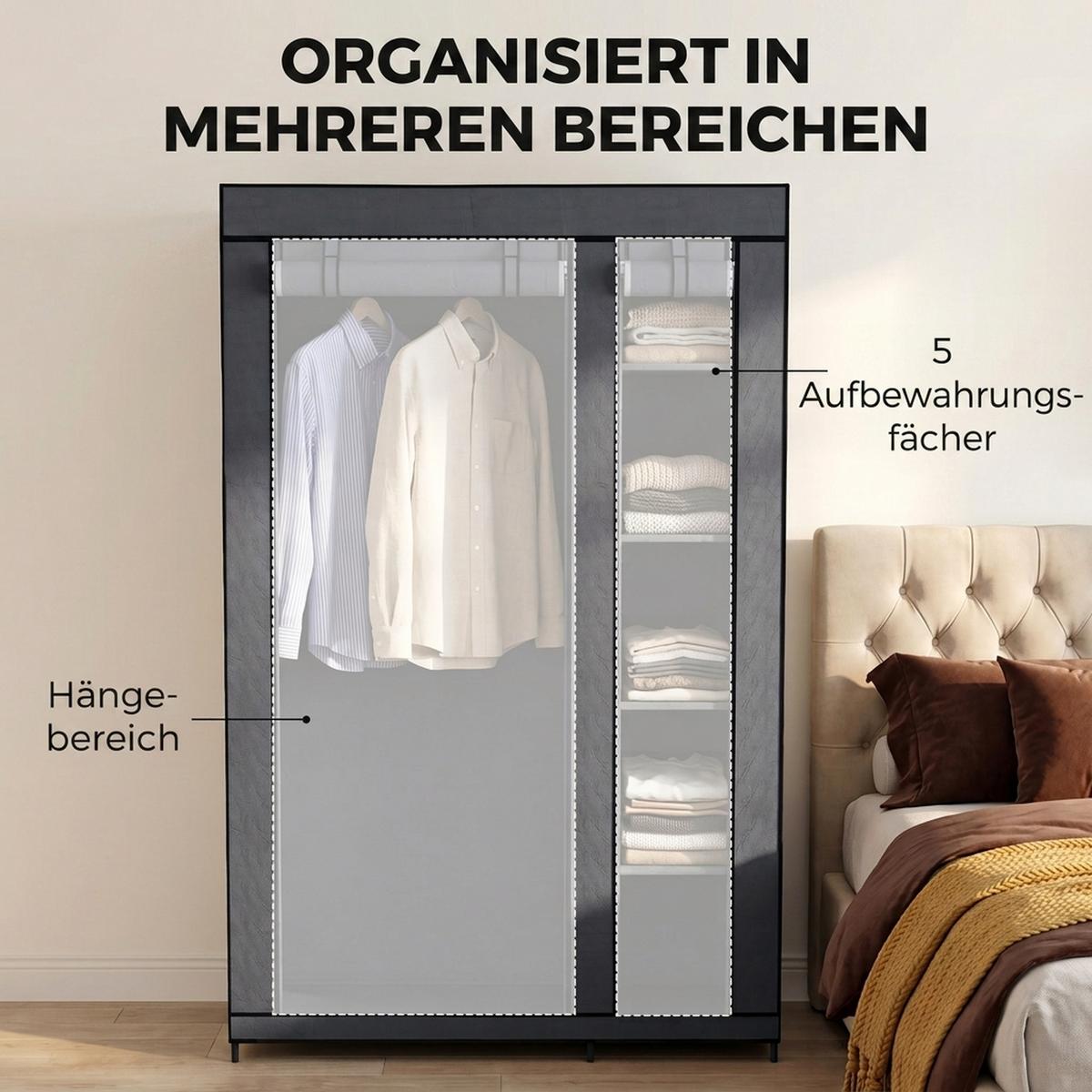 KLEIDERSCHRANK Vliesstoff Stahl Grau - Grau, Textil/Metall (45/175/110cm) - HOMCOM