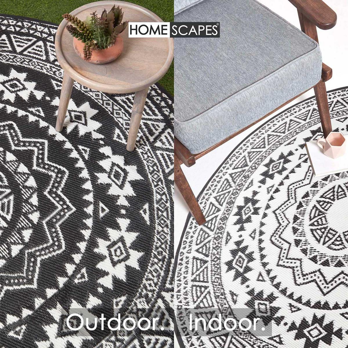 OUTDOORTEPPICH Ethno-Muster rund 180 cm - Schwarz, Kunststoff (180/180cm) - Homescapes