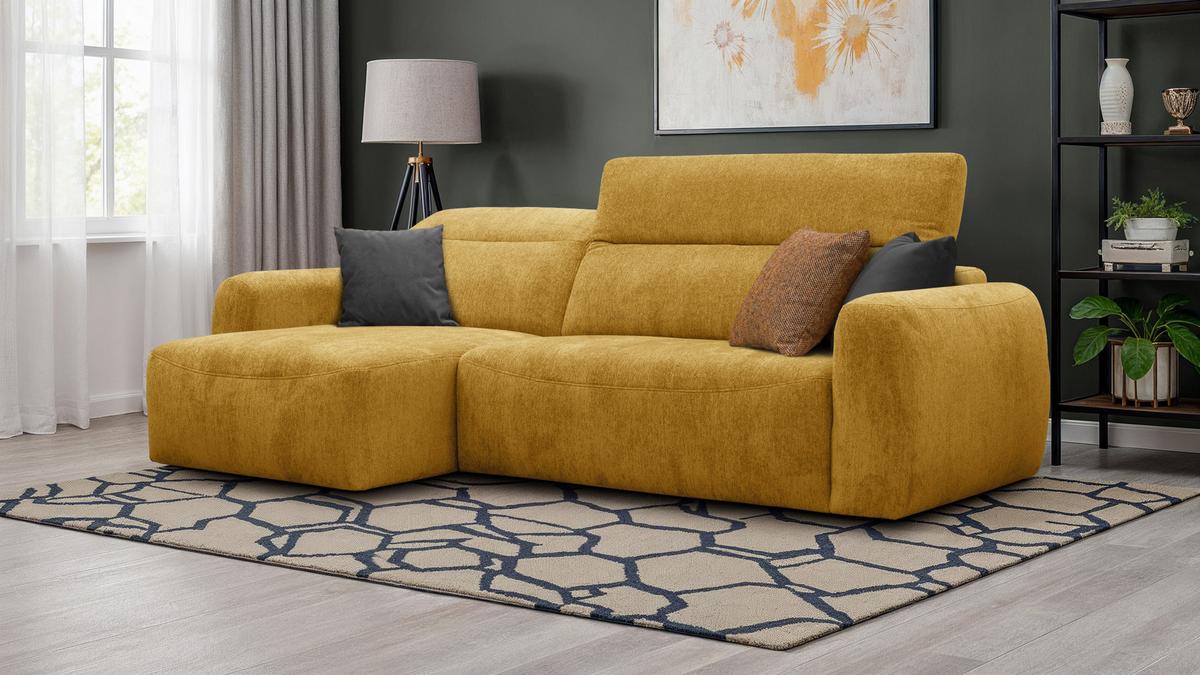 ECKSOFA NERO 4-Sitzer, gelb - Gelb/Schwarz, Holz/Textil (272/81/159cm) - Wozimo