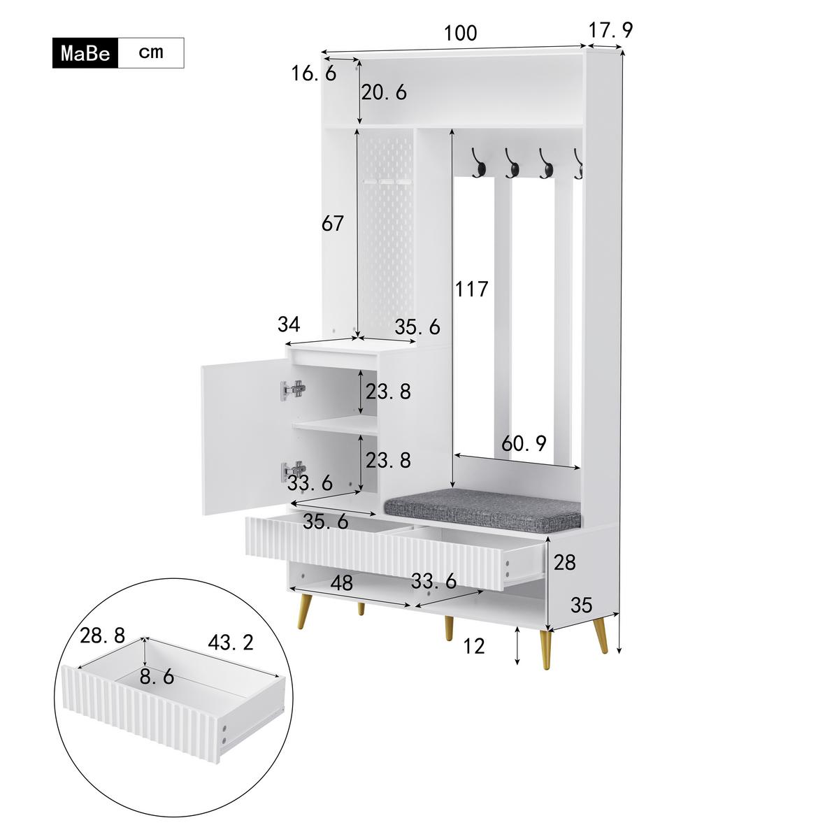 GARDEROBEN-SET 100 cm in Weiß 6-in-1 Flurgarderobe - Weiß, Holzwerkstoff (100/180/35cm) - Urban Meuble