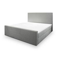 BOXBETT ALORIA 200x200 cm mit Matratze und Topper, H2+H3 - Hellgrau - Hellgrau, Holz (200/200cm) - MASSENO