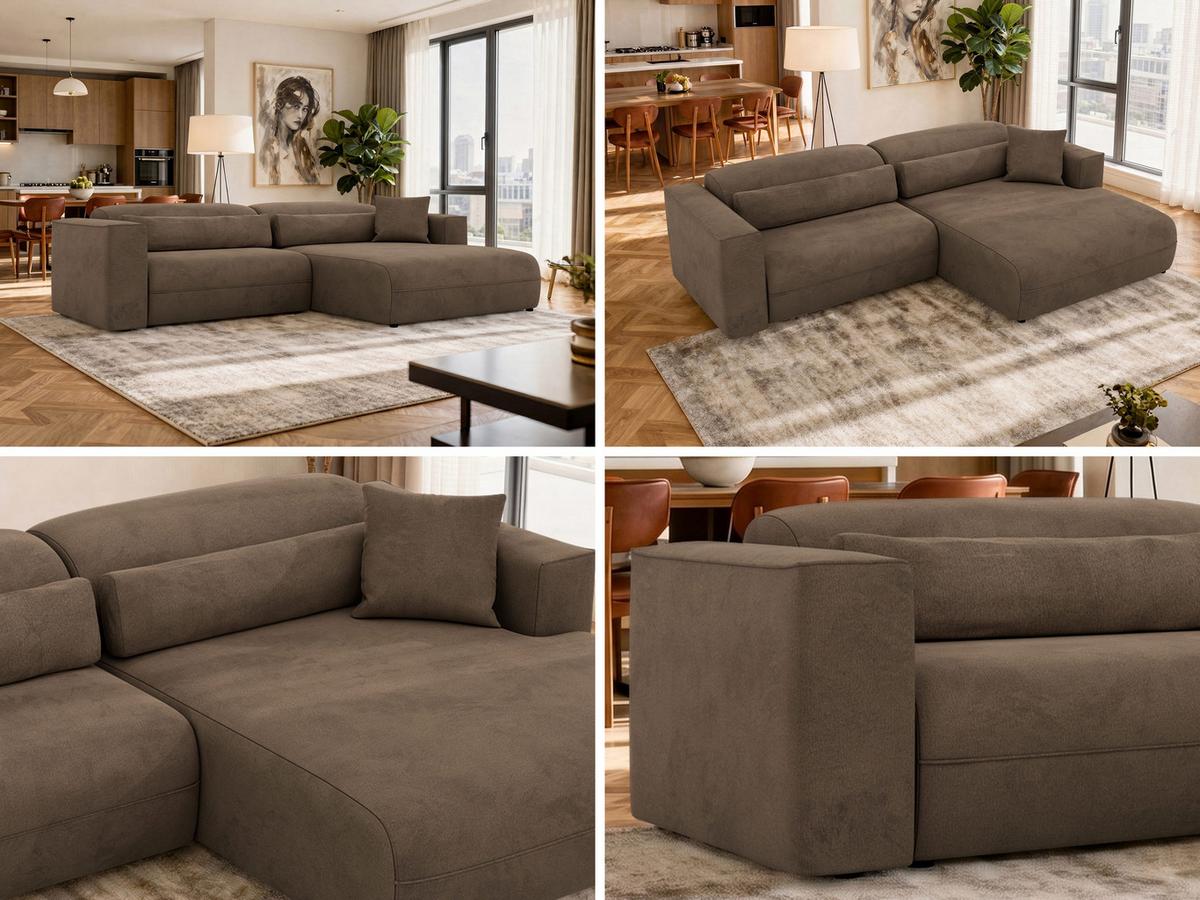 ECKSOFA PAZURRO L - Braun Velvet - Rechts Seite - Schwarz/Braun, Kunststoff/Textil (288/180cm) - MKS