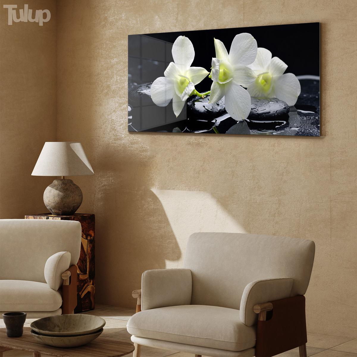 GLASBILD 100x50 cm Orchideenblüte - Schwarz, Glas (100/50cm) - TULUP