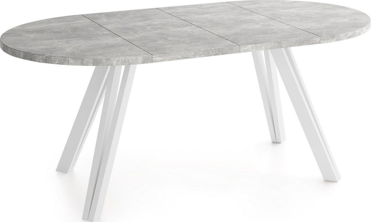ESSTISCH Ravero runder ausziehbarer, Beton grau 100-180/100/77 cm - Hellgrau/Weiß, Holz/Holzwerkstoff (100/180/76.5cm) - WFL GROUP