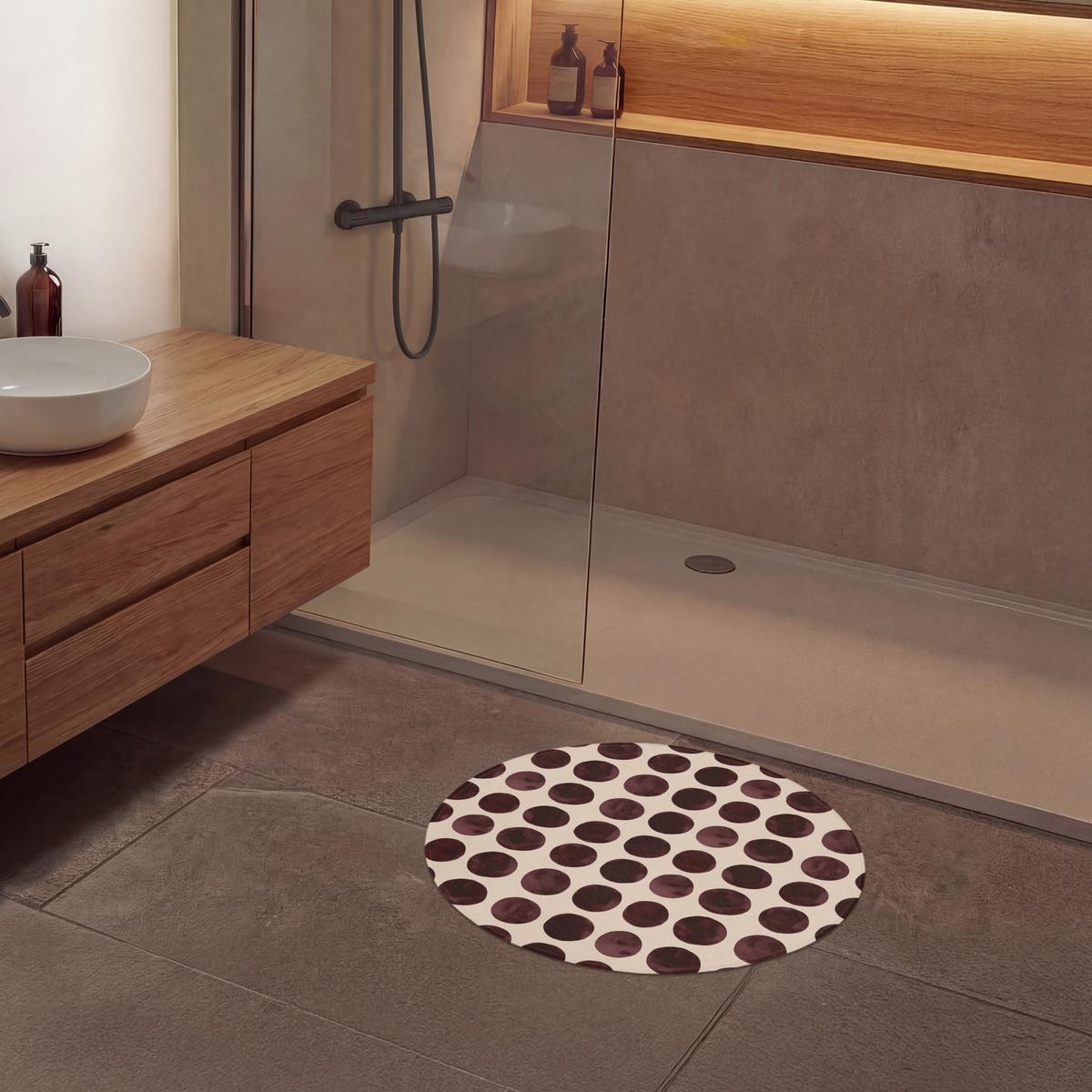BADEMATTE Polka dots - Muster - Braun Badvorleger 70x70 cm - Bordeaux, Textil (70/70cm) - OnlyWow