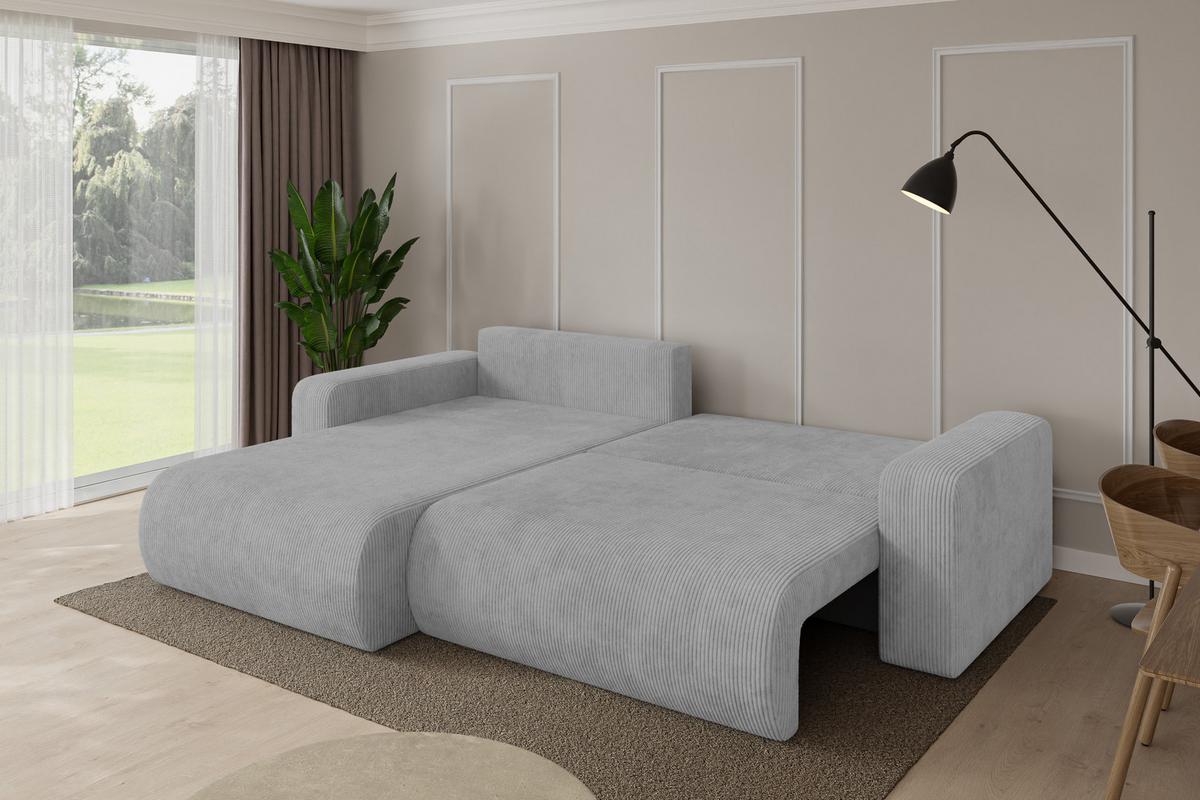 ECKSOFA mit Schlaffunktion Ottomane Links BERY-L 276x193x88 Grau Cord - Schwarz/Grau, Holzwerkstoff/Kunststoff (276/193cm) - ALTDECOR