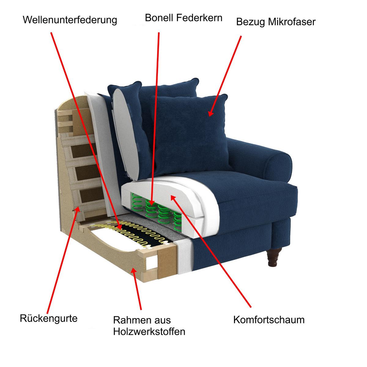 SOFA hellgrau Landhaus, Couch 2-Sitzer 170 cm - Hellgrau, Holz/Textil (170/95/100cm) - Furn.Design