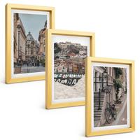 BILDER SET 3er Set - 20x30 cm Goldrahmen - Die charmanten Straßen des Hafens der Stadt - Goldfarben, Kunststoff (20/30cm) - TULUP