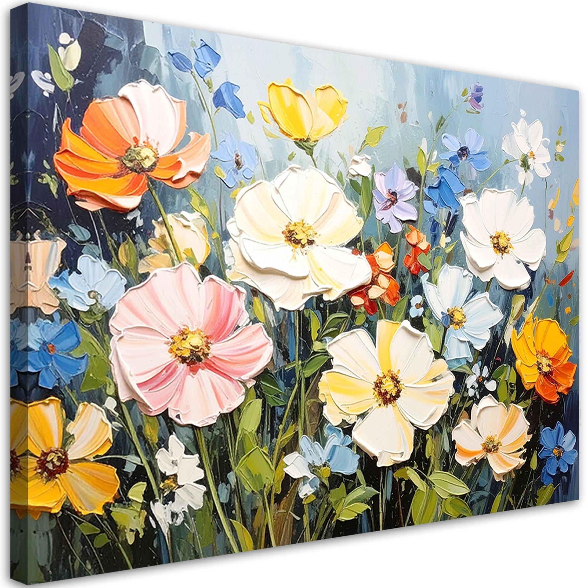 LEINWANDBILD Bunte Feldblumen Imitation von Farbe 120x80cm - Multicolor, Textil (120/80cm) - Feeby