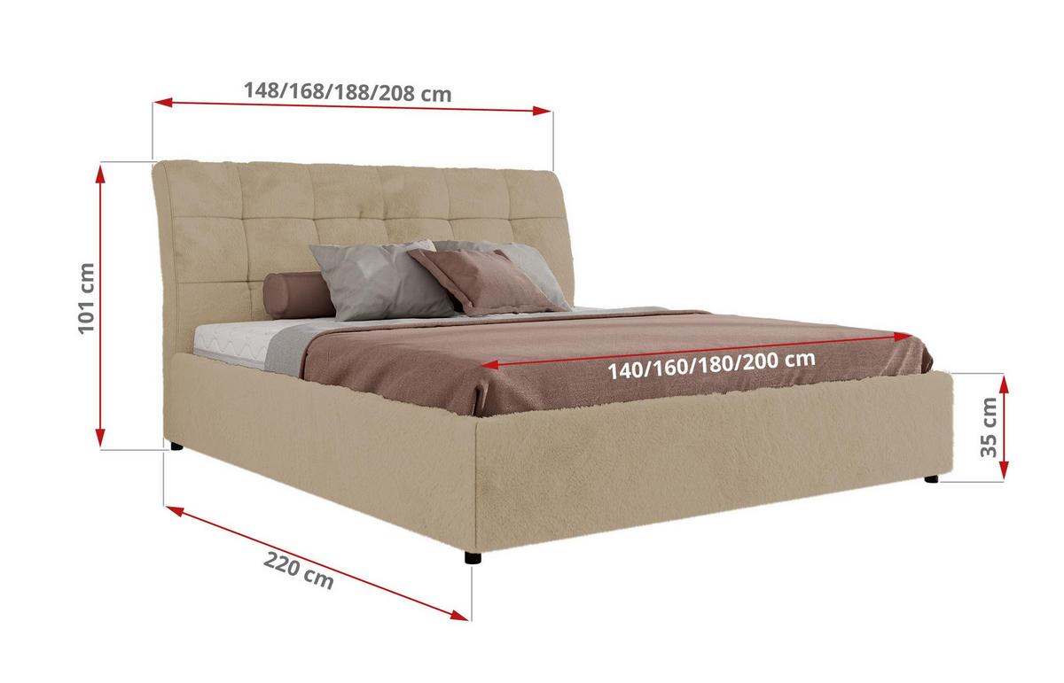 POLSTERBETT GALA CLASSIC 160/200 - Creme Plüsch - Multipocket-Matratze - Creme, Textil (160/200cm) - MKS