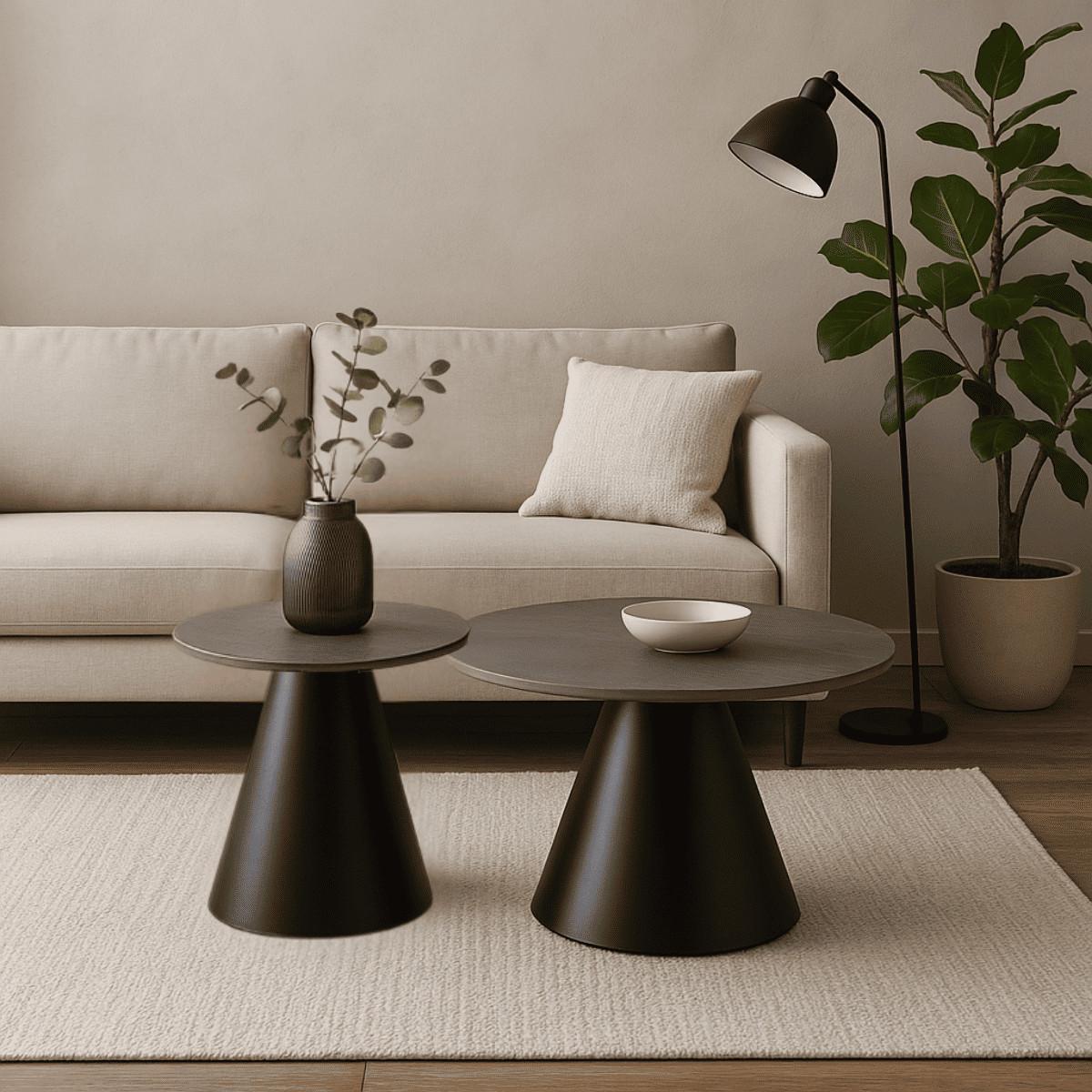 COUCHTISCH (2er-Set) in grau - louna 70/70/40 cm - Schwarz, Stein (70/70/40cm) - Calicosy
