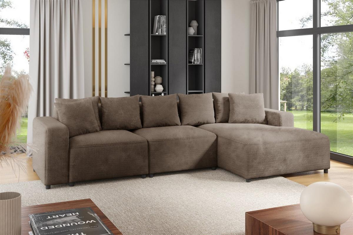 ECKSOFA Megan In Poso - Mokka, Holzwerkstoff/Textil (331/165cm) - Fun Möbel