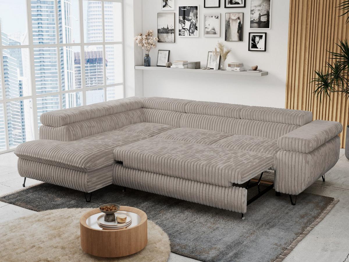 ECKSOFA PETER L Hellbraun Cord - Links Seite - Hellbraun/Schwarz, Textil/Metall (208/273cm) - MKS